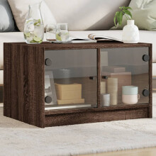 Berkfield Coffee Table with Glass Doors Brown Oak 68x50x42 cm