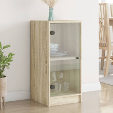 Berkfield Side Cabinet with Glass Doors Sonoma Oak 35x37x75.5 cm