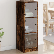 Berkfield Highboard with Glass Doors Smoked Oak 35x37x109 cm