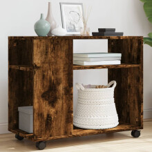 Berkfield Side Table with Wheels Smoked Oak 70x35x60 cm Engineered Wood