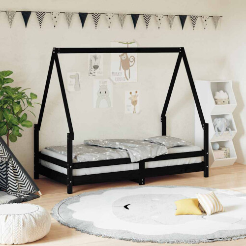 Berkfield Kids Bed Frame Black 80x160 cm Solid Wood Pine