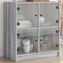 Berkfield Side Cabinet with Glass Doors Grey Sonoma 68x37x75.5 cm