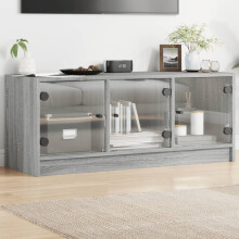 Berkfield TV Cabinet with Glass Doors Grey Sonoma 102x37x42 cm