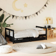 Berkfield Kids Bed Frame with Drawers Black 80x160 cm Solid Wood Pine