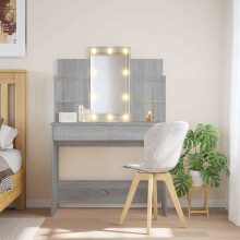 Berkfield Dressing Table with LED Lights Grey Sonoma 96x40x142 cm