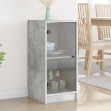 Berkfield Side Cabinet with Glass Doors Concrete Grey 35x37x75.5 cm