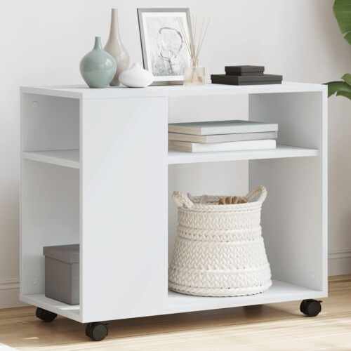 Berkfield Side Table with Wheels White 70x35x60 cm Engineered Wood