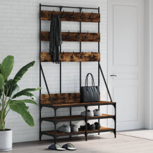 Berkfield Clothes Rack with Shoe Storage Smoked Oak 100x40x184 cm