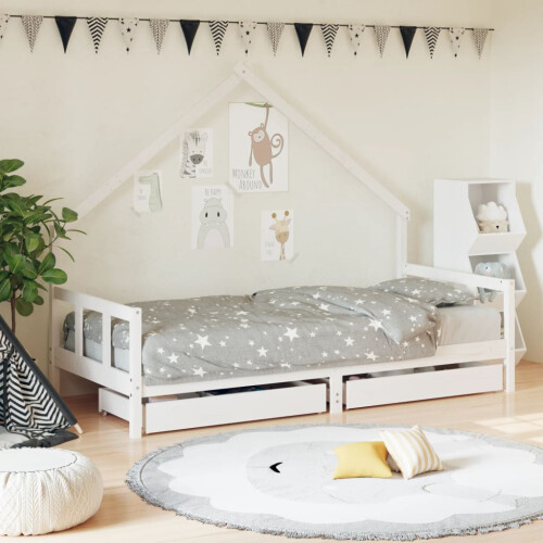 Berkfield Kids Bed Frame with Drawers White 90x190 cm Solid Wood Pine