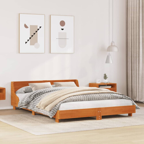 Berkfield Bed Frame without Mattress Wax Brown 140x190 cm Solid Wood Pine