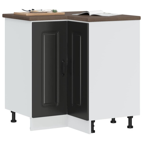 Berkfield Kitchen Corner Base Cabinet Kalmar Black Engineered Wood