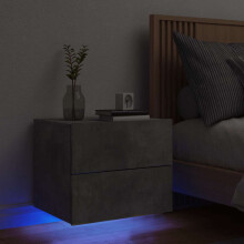 Berkfield Wall-mounted Bedside Cabinet with LED Lights Concrete Gery