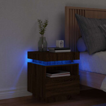 Berkfield Bedside Cabinet with LED Lights Brown Oak 40x39x48.5 cm