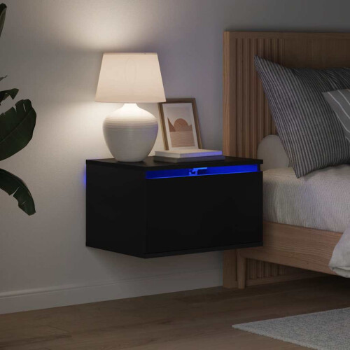 Berkfield Wall-mounted Bedside Cabinet with LED Lights Black