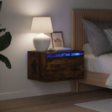 Berkfield Wall-mounted Bedside Cabinets with LED Lights 2 pcs Smoked Oak