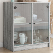 Berkfield Side Cabinet with Glass Doors Grey Sonoma 68x37x75.5 cm