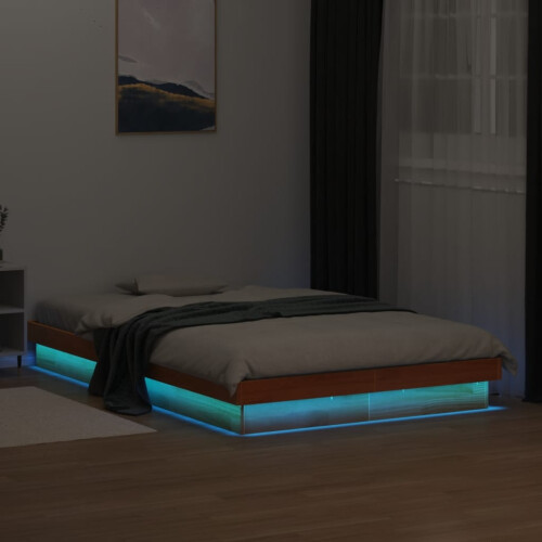 Berkfield LED Bed Frame without Mattress Wax Brown 140x200 cm Solid Wood