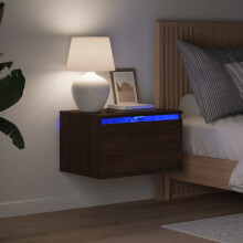Berkfield Wall-mounted Bedside Cabinet with LED Lights Brown Oak
