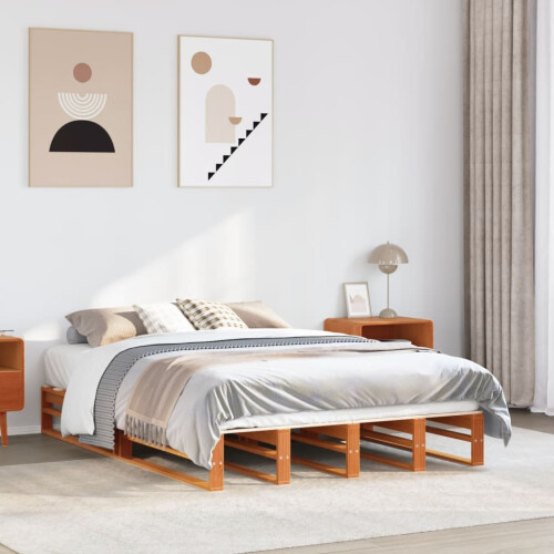 Berkfield Bed Frame without Mattress Wax Brown 140x200 cm Solid Wood Pine