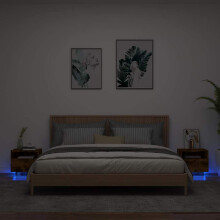 Berkfield Bedside Cabinets with LED Lights 2 pcs Smoked Oak 40x39x37 cm