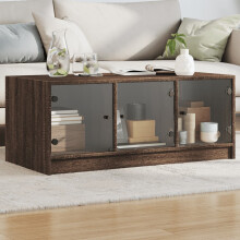 Berkfield Coffee Table with Glass Doors Brown Oak 102x50x42 cm