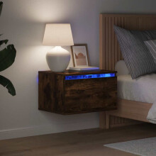 Berkfield Wall-mounted Bedside Cabinet with LED Lights Smoked Oak
