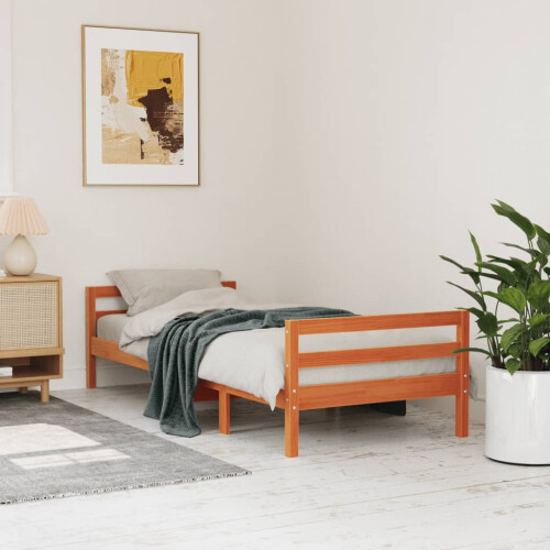 Berkfield Bed Frame without Mattress Wax Brown 75x190 cm Small Single Solid Wood Pine