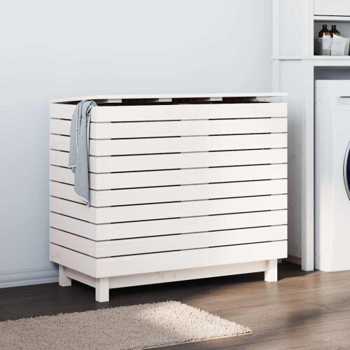 Berkfield Laundry Basket White 88.5x44x76 cm Solid Wood Pine
