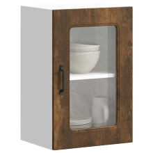 Berkfield Kitchen Wall Cabinet with Glass Door Kalmar Smoked Oak Engineered Wood