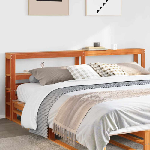 Berkfield Headboard with Shelves Wax Brown 200 cm Solid Wood Pine