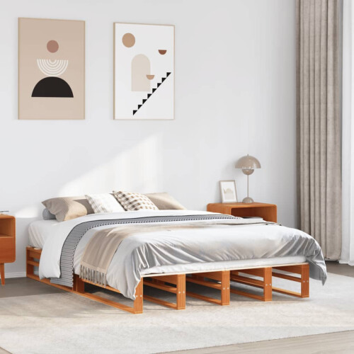 Berkfield Bed Frame without Mattress Wax Brown 135x190 cm Double Solid Wood Pine