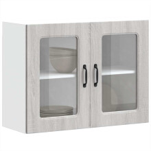 Berkfield Kitchen Wall Cabinet with Glass Door Kalmar Grey Sonoma Engineered Wood
