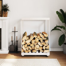 Berkfield Log Holder with Wheels White 76.5x40x108 cm Solid Wood Pine