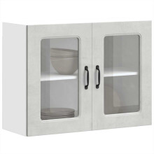 Berkfield Kitchen Wall Cabinet with Glass Door Kalmar Concrete Grey Engineered Wood