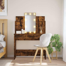 Berkfield Dressing Table with LED Lights Smoked Oak 96x40x142 cm