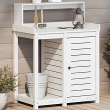 Berkfield Potting Table with Shelves White 82.5x50x109.5 cm Solid Wood Pine
