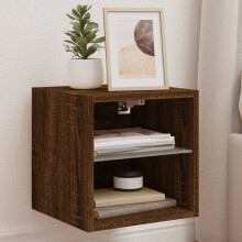 Berkfield TV Wall Cabinets with LED Lights 2 pcs Brown Oak 30x28.5x30 cm