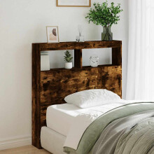 Berkfield Headboard Cabinet with LED Smoked Oak 100x17x102 cm