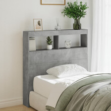 Berkfield Headboard Cabinet with LED Concrete Grey 100x17x102 cm