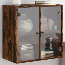 Berkfield Wall Cabinet with Glass Doors Smoked Oak 68x37x68.5 cm