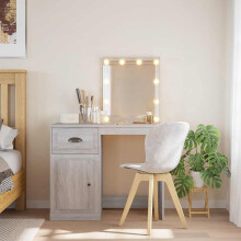 Berkfield Dressing Table with LED Lights Grey Sonoma 90x42x132.5 cm