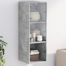 Berkfield Wall Cabinet with Glass Doors Concrete Grey 35x37x100 cm