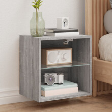 Berkfield Bedside Cabinet with LED Lights Wall-mounted Grey Sonoma