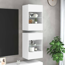 Berkfield Wall Cabinets with LED Lights for TV 2 pcs White 40x30x60.5 cm