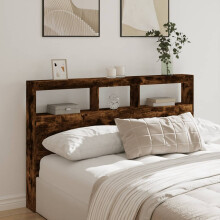 Berkfield Headboard Cabinet with LED Smoked Oak 160x17x102 cm