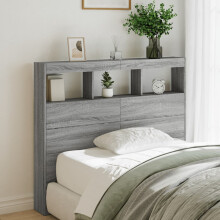 Berkfield Headboard Cabinet with LED Grey Sonoma 120x17x102 cm
