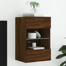 Berkfield TV Wall Cabinet with LED Lights Brown Oak 40x30x60.5 cm