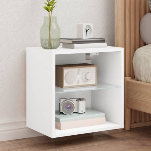 Berkfield Bedside Cabinets with LED Lights Wall-mounted 2 pcs White