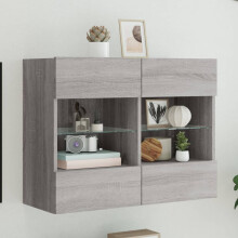 Berkfield TV Wall Cabinet with LED Lights Grey Sonoma 78.5x30x60.5 cm
