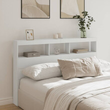 Berkfield Headboard Cabinet with LED White 160x17x102 cm